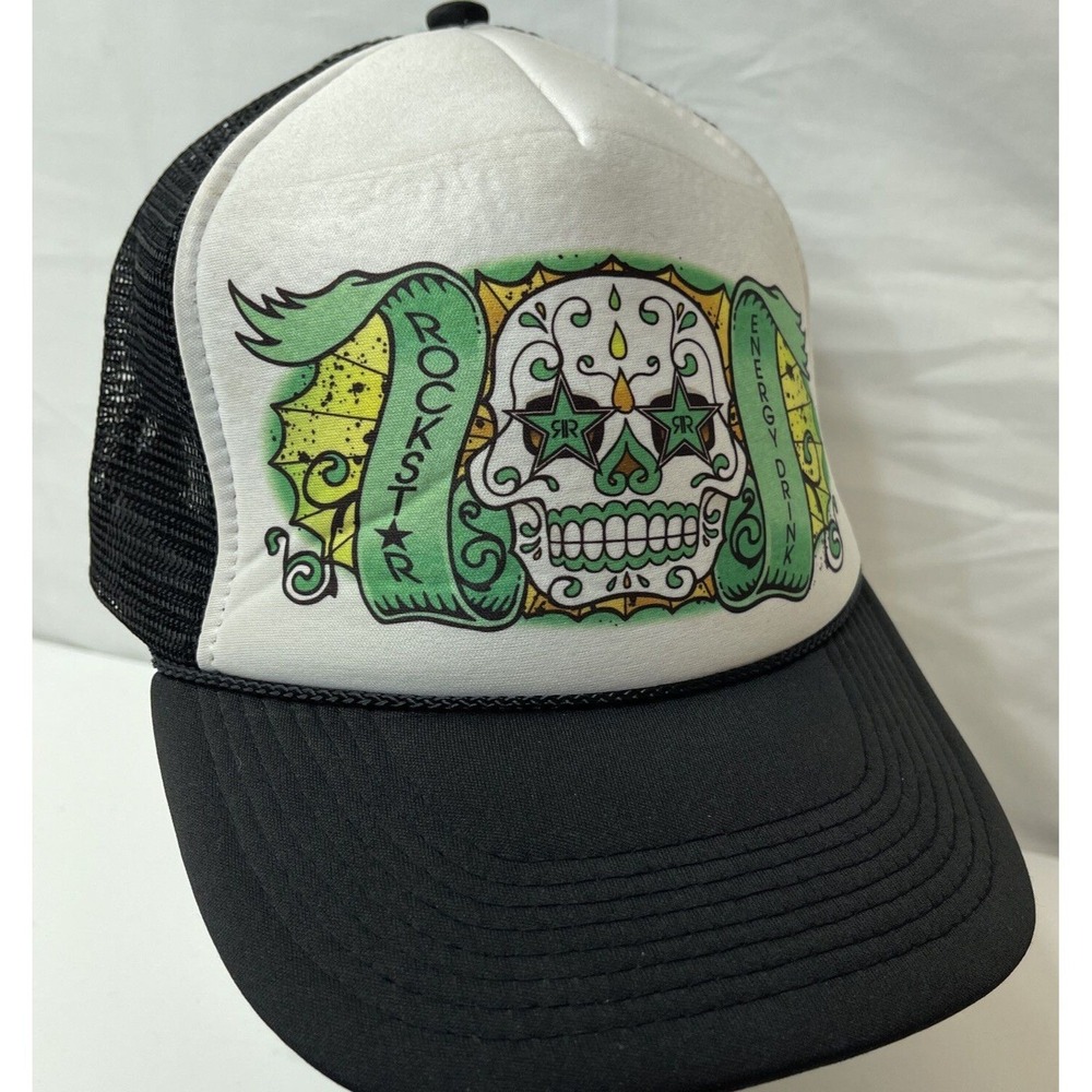 Rockstar Energy Drink Skull Hat Cap Snapback Trucker RS Skull Vintage Foam Mesh‎